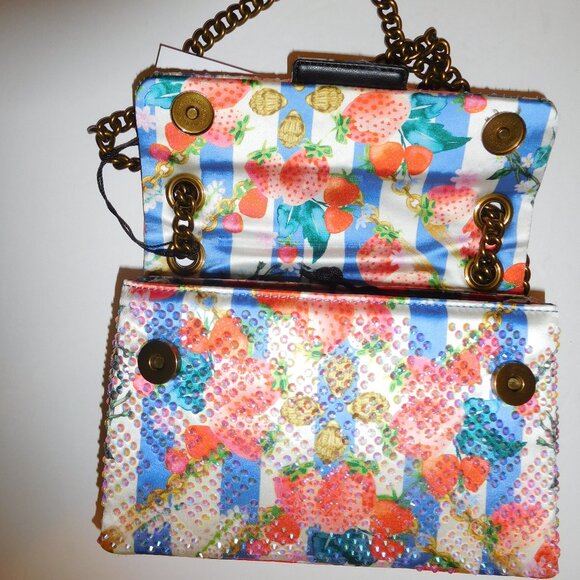 Kurt Geiger Mini Kensington Blue/Pink Fabric W/Crystal Embellished Crossbody NWT - Picture 6 of 9